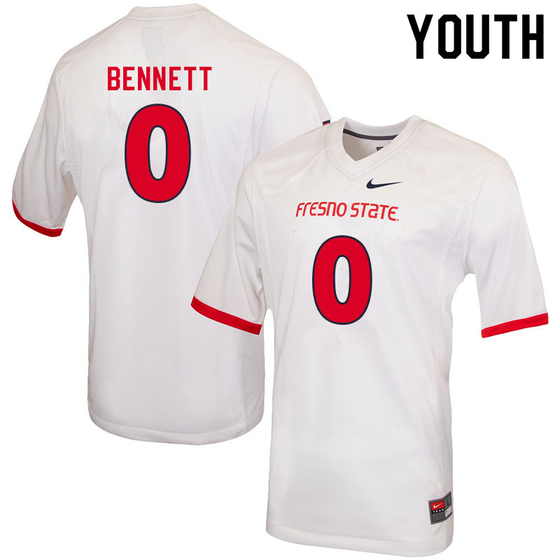 Youth #0 Evan Bennett Fresno State Bulldogs College Football Jerseys Sale-White - Click Image to Close